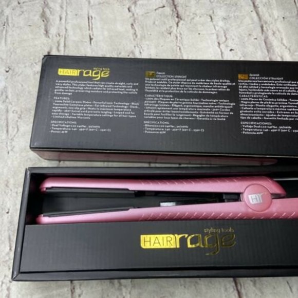 Hair Rage  1.25-Inch Ceramic Flat Iron Light Blush Pink Pearlescent Edition NWT
